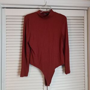 Asos Design Women's Bodysuit Size 12 Burnt Orange Long Sleeve High Neck